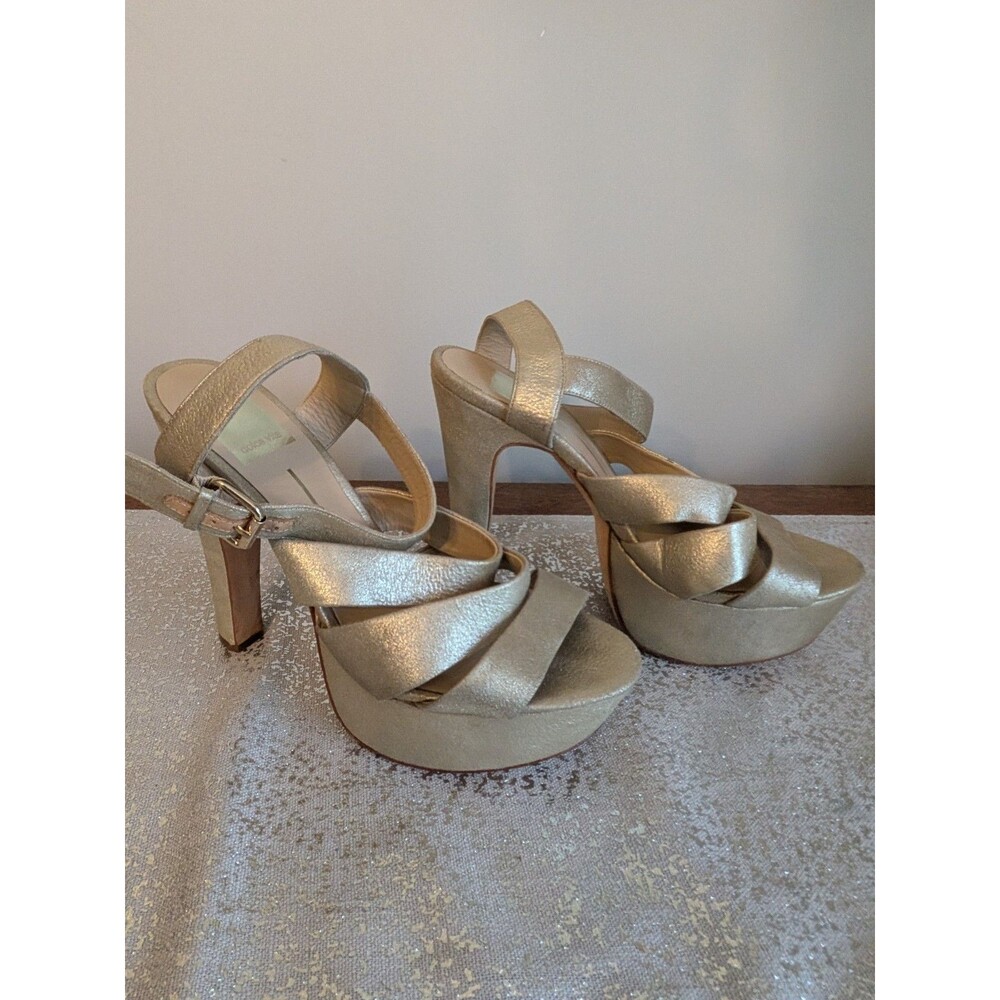 Dolce Vita Sandals Women's 8.5M Gold Metallic Leather Platform Heels Coquettish